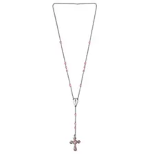Pink Acrylic Bead Silver-Tone Rosary Necklace at Spencer's