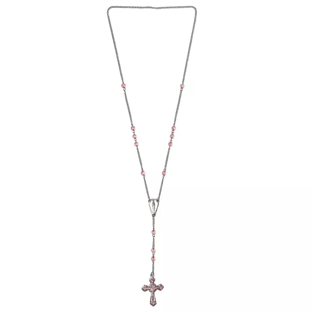Pink Acrylic Bead Silver-Tone Rosary Necklace at Spencer's
