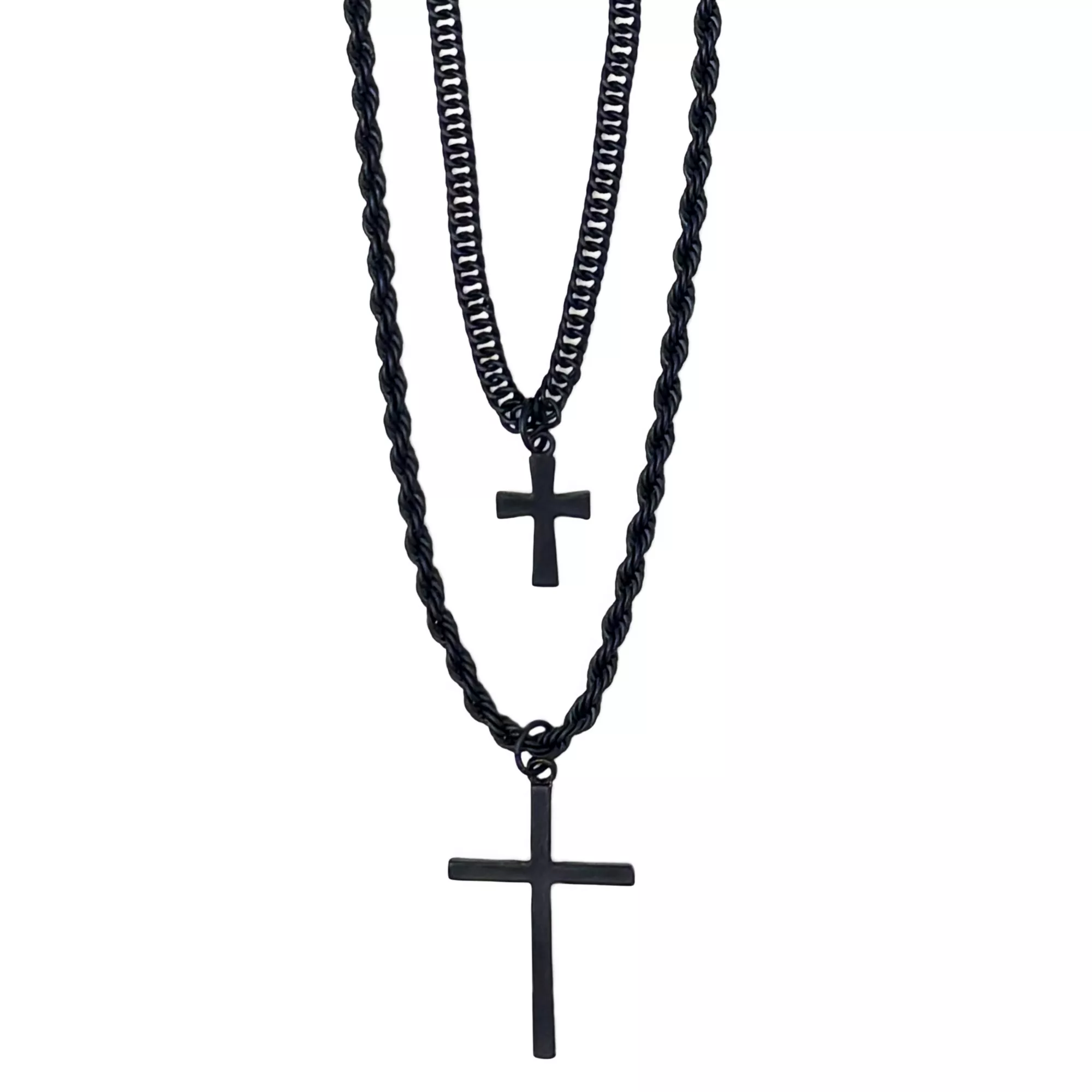 Multi-Pack Black Cross Rope Chain Necklaces - 2 Pack