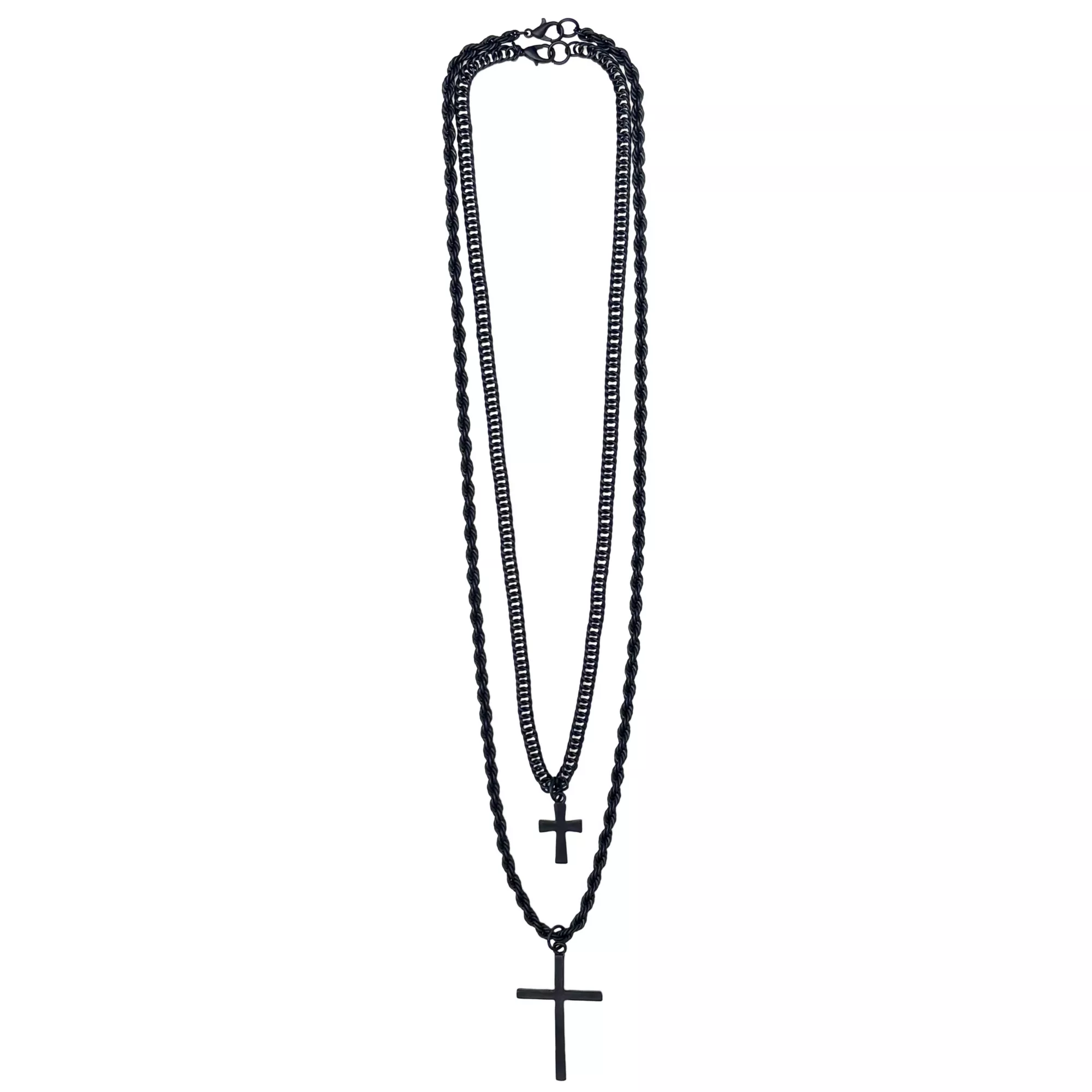 Multi-Pack Black Cross Rope Chain Necklaces - 2 Pack