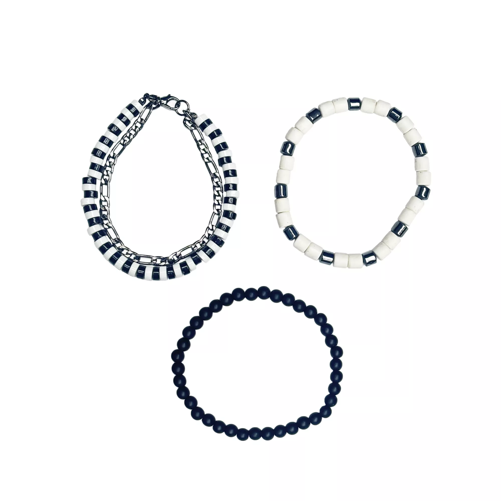 Multi-Pack Black and White Beaded Bracelets - 3 Pack at Spencer's