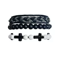 Black and White Beaded Cross Cord Bracelets - 2 Pack at Spencer's