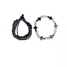 Black and White Beaded Cross Cord Bracelets - 2 Pack at Spencer's