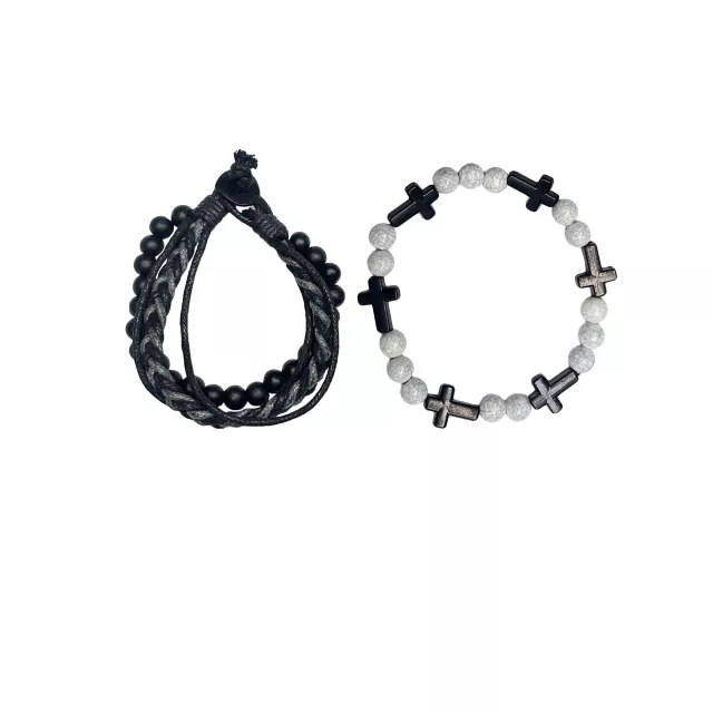 Black and White Beaded Cross Cord Bracelets - 2 Pack at Spencer's