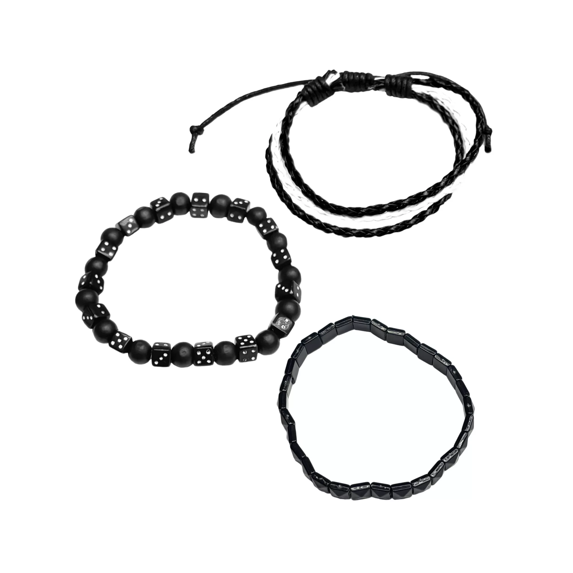 Multi-Pack Black Dice Beaded Bracelets - 3 Pack