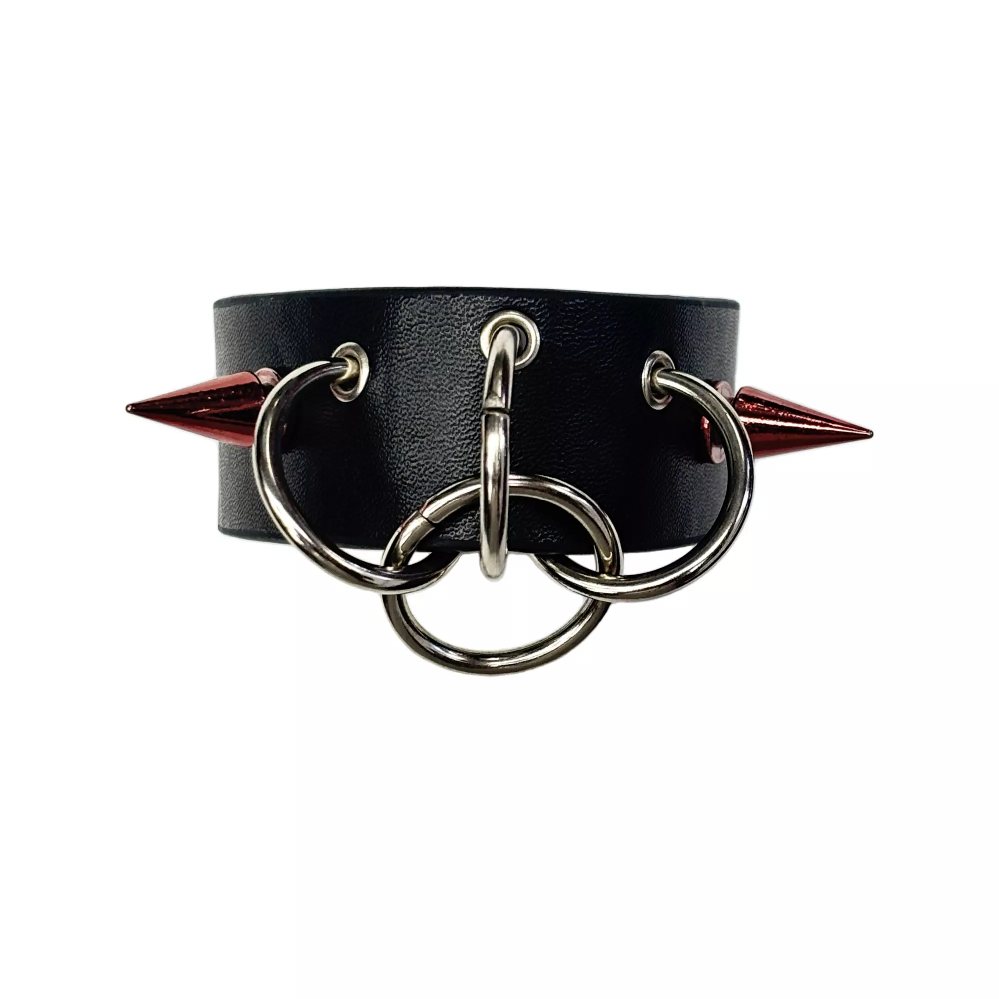 Black and Red Spiked O-Ring Cuff Bracelet