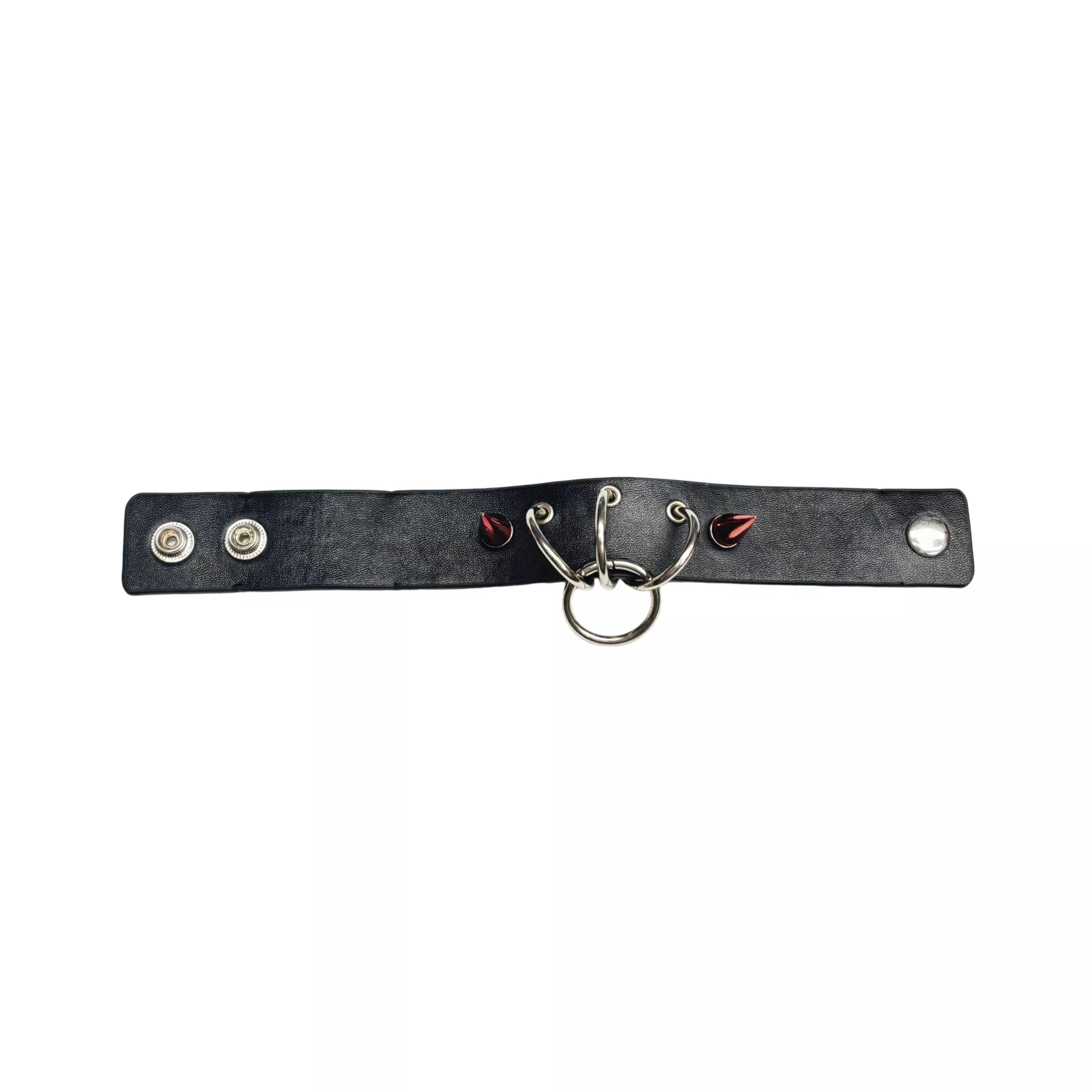 Black and Red Spiked O-Ring Cuff Bracelet
