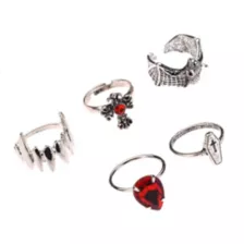 Multi-Pack Gothic Cross Bat Fangs Assorted Rings - 5 Pack at Spencer's