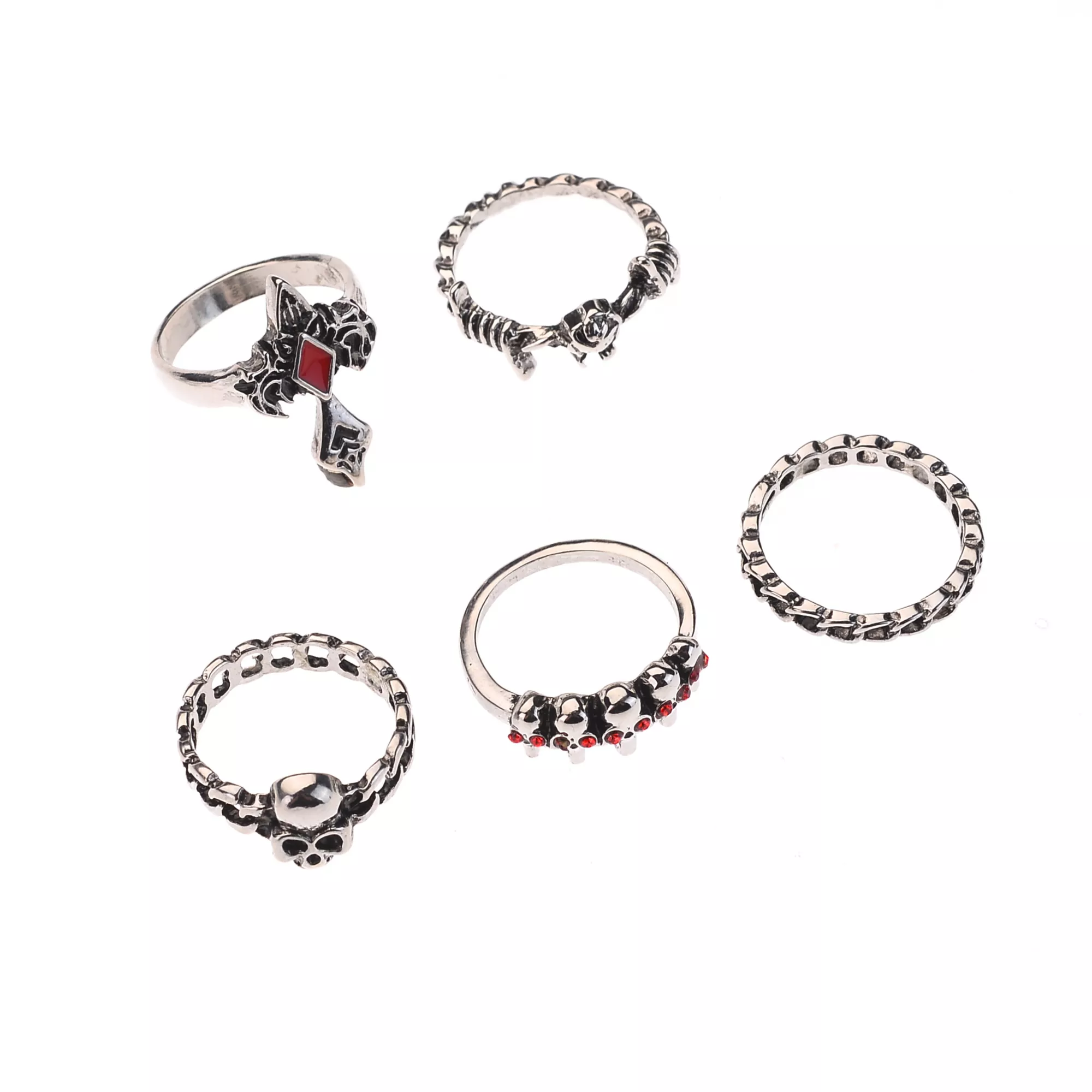 Multi-Pack Skull Cross Gothic Assorted Rings - 5 Pack at Spencer's