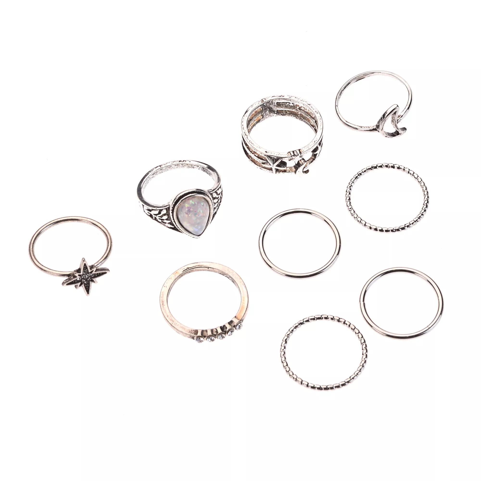Multi-Pack Moon Star Opal-Effect Assorted Rings - 9 Pack at Spencer's