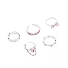Multi-Pack Pink Heart Bow Silver-Tone Assorted Rings - 5 Pack at Spencer's