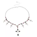 Red Beaded Gothic Cross Silver-Tone Charm Necklace at Spencer's
