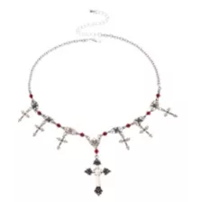 Red Beaded Gothic Cross Silver-Tone Charm Necklace at Spencer's