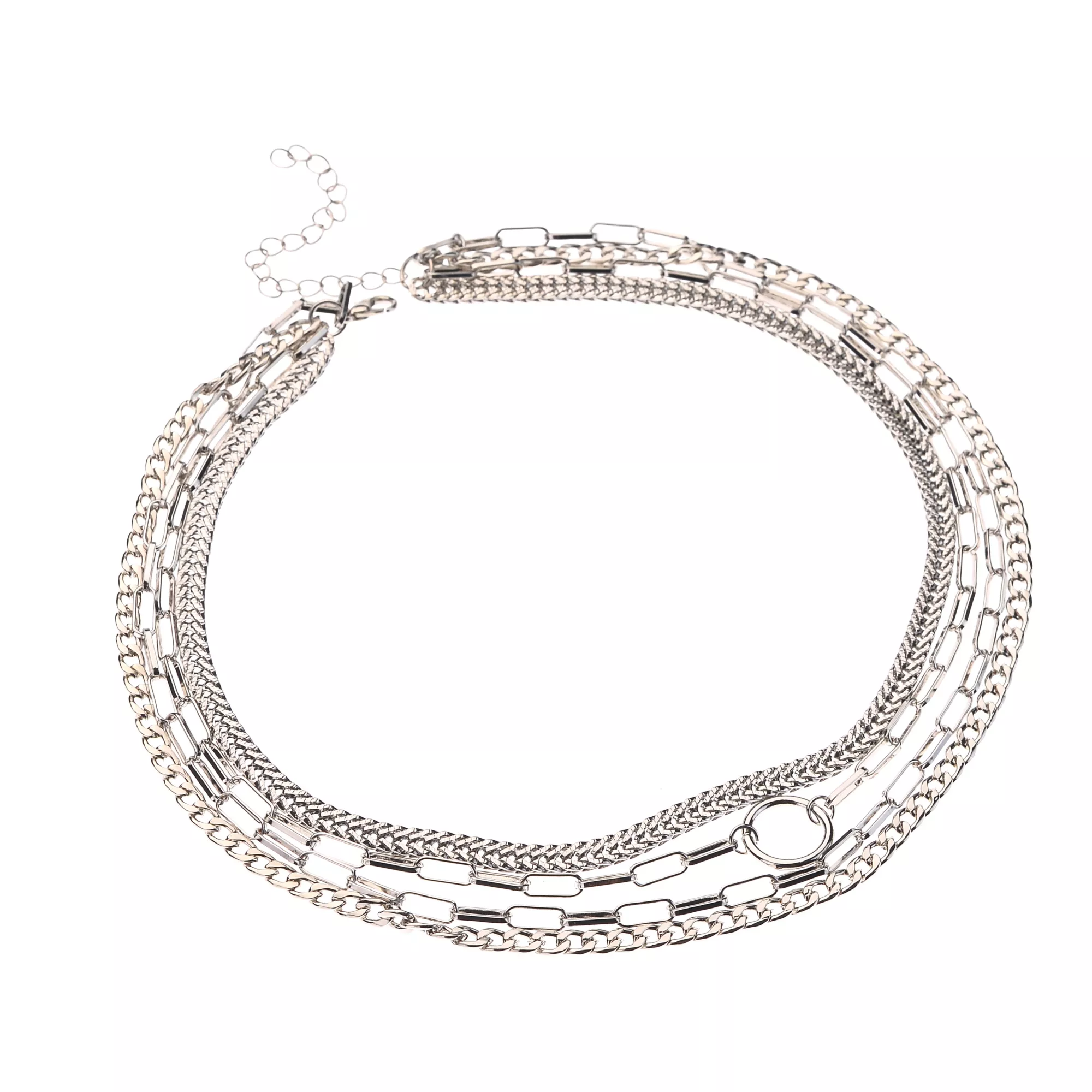 O-Ring Mixed Chain Silver-Tone 4-Row Necklace