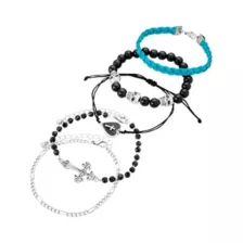 Multi-Pack Black and Blue Cross Skull Silver-Tone Beaded Bracelets - 5 Pack at Spencer's