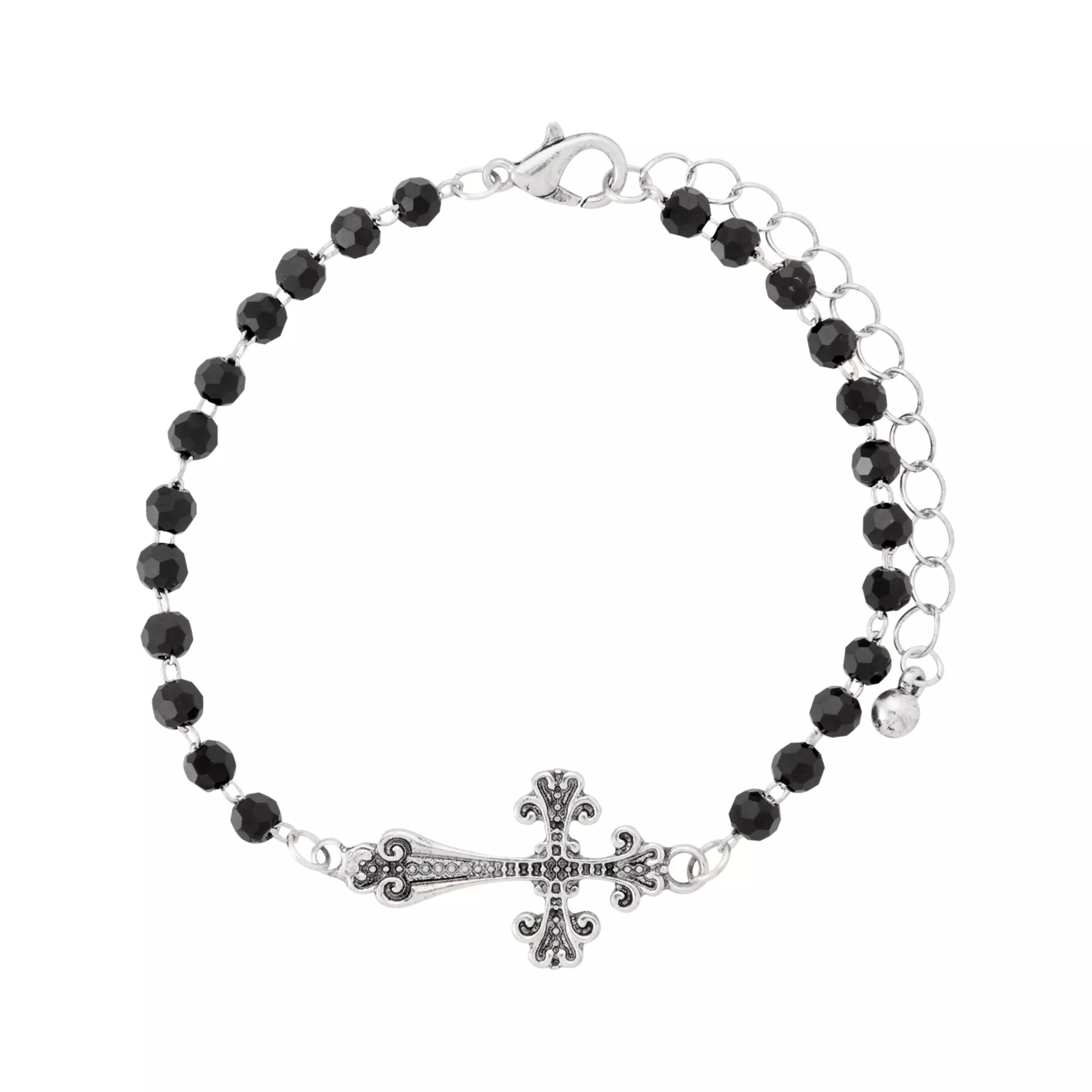 Multi-Pack Black and Blue Cross Skull Silver-Tone Beaded Bracelets - 5 Pack