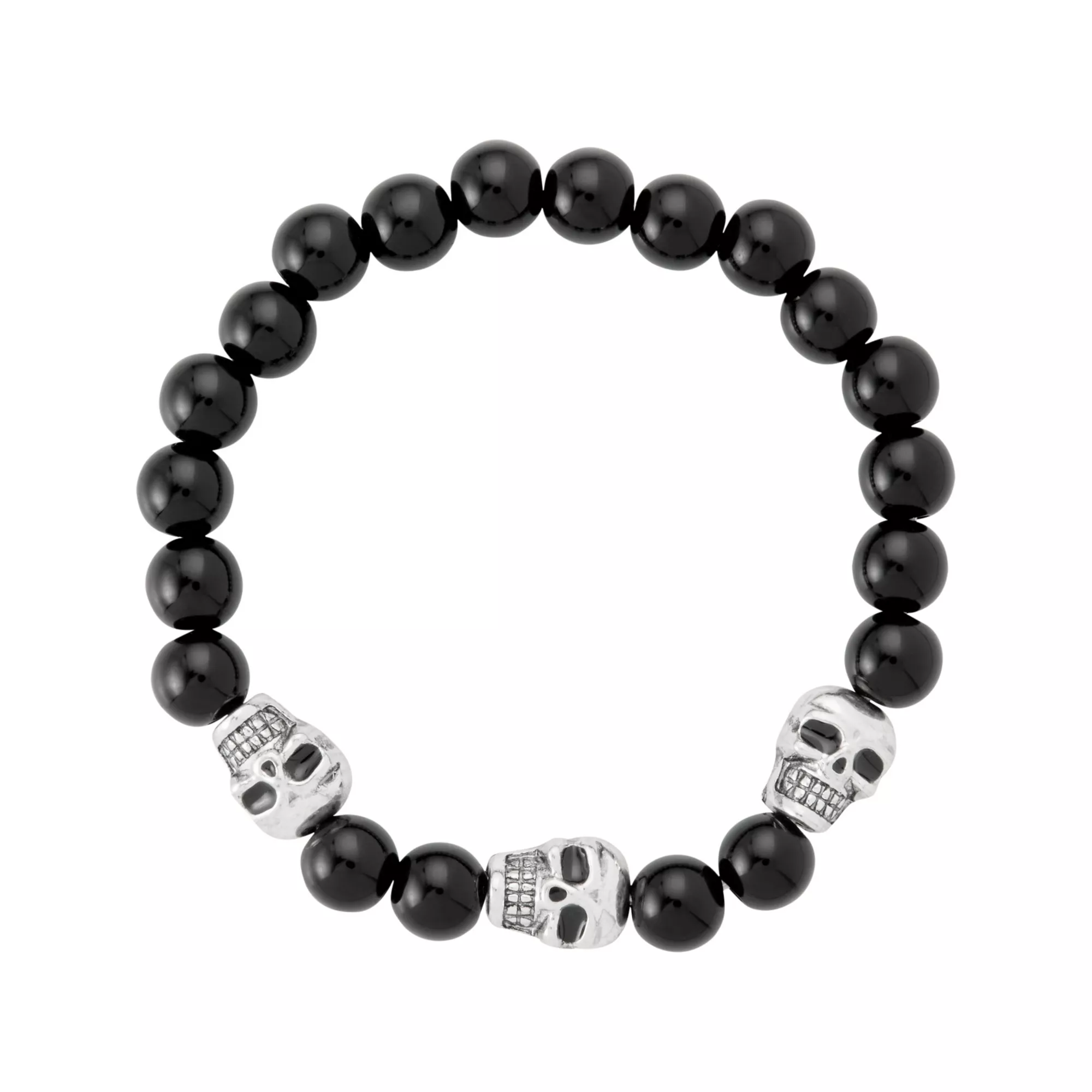Multi-Pack Black and Blue Cross Skull Silver-Tone Beaded Bracelets - 5 Pack
