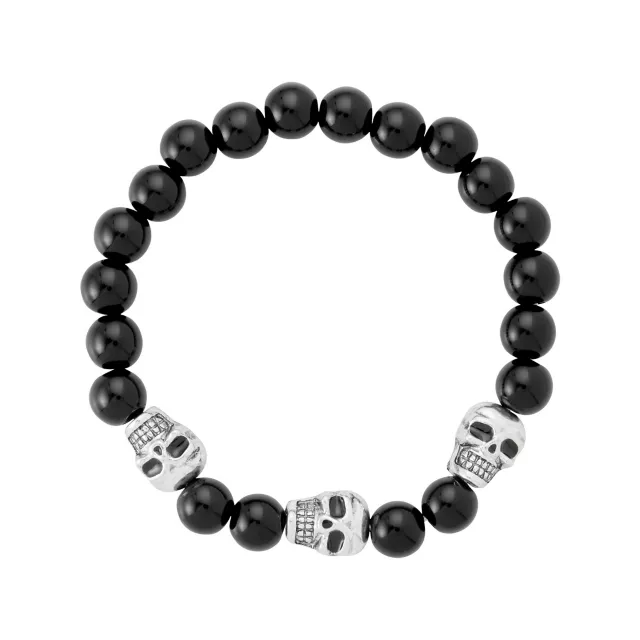 Multi-Pack Black and Blue Cross Skull Silver-Tone Beaded Bracelets - 5 Pack at Spencer's