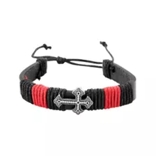 Black and Red Beaded and Braided Cord Cross Bracelets - 3 Pack at Spencer's