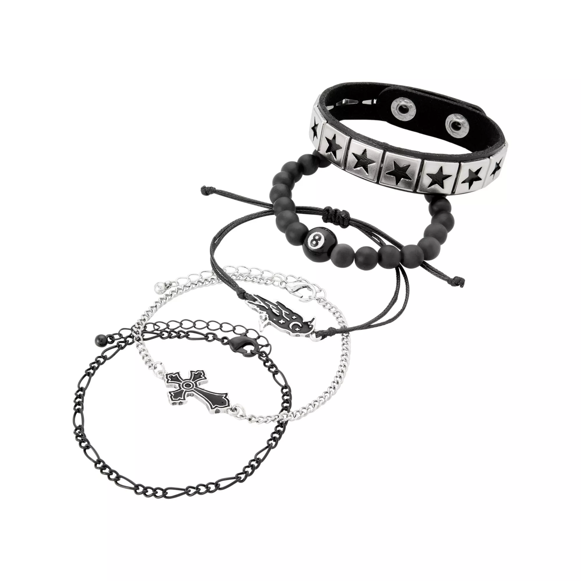 Multi-Pack Gothic Charm Black and Silver-Tone Bracelets - 5 Pack