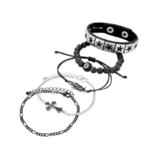 Multi-Pack Gothic Charm Black and Silver-Tone Bracelets - 5 Pack at Spencer's