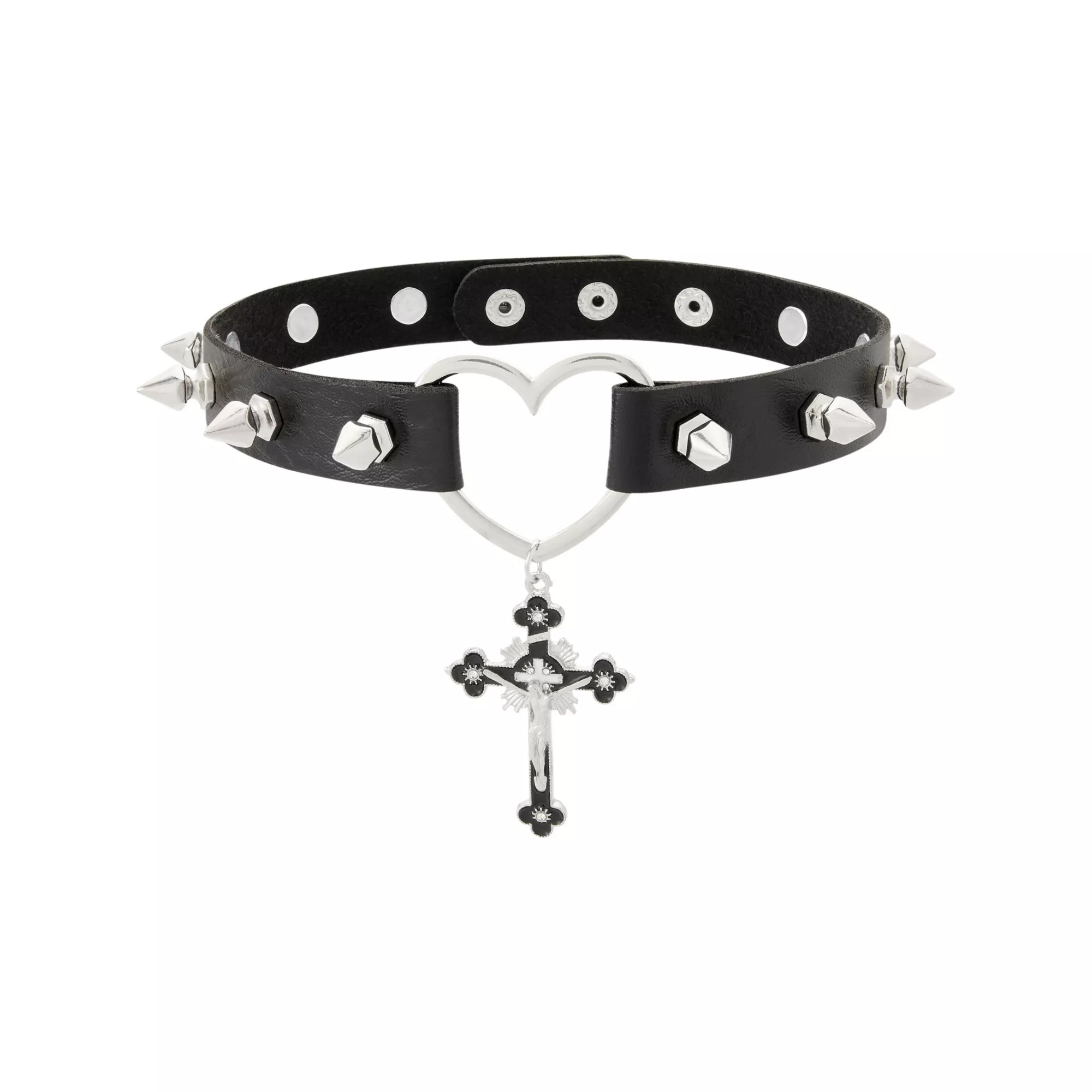 Heart Cross Charm Choker Necklace