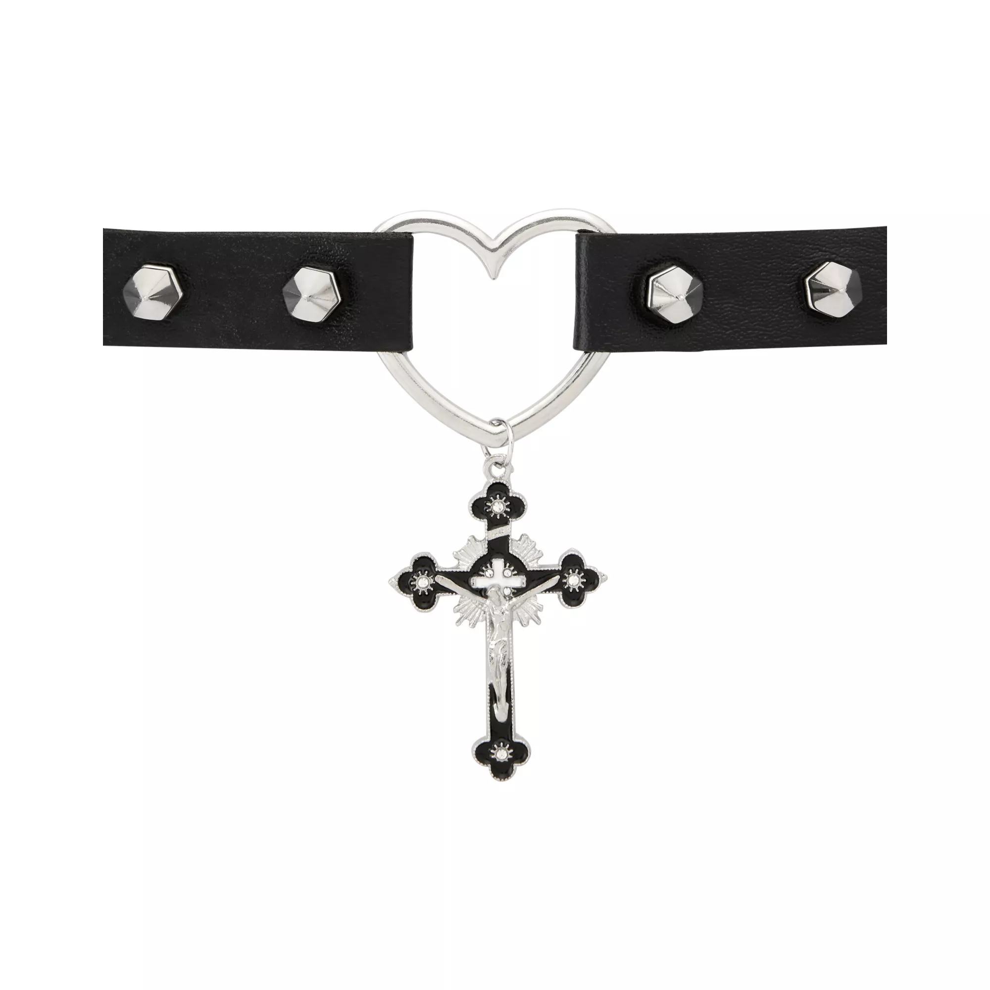 Heart Cross Charm Choker Necklace