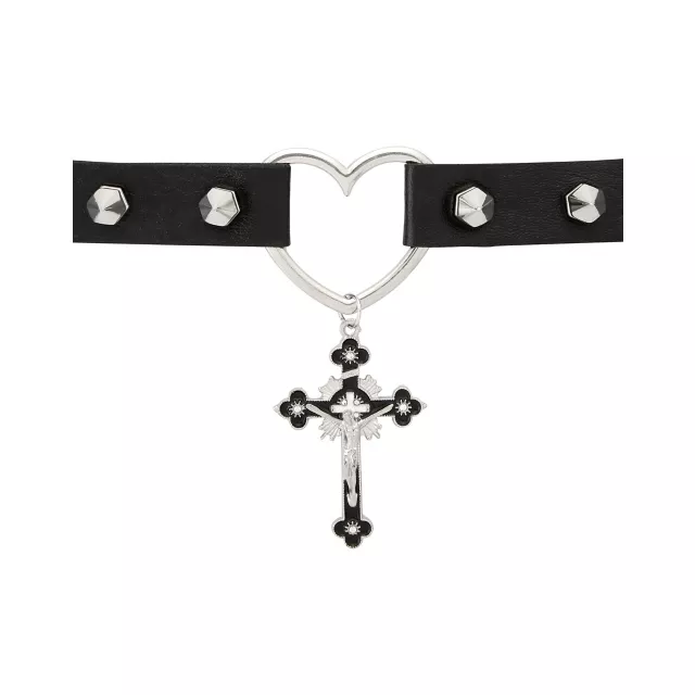 Heart Cross Charm Choker Necklace at Spencer's