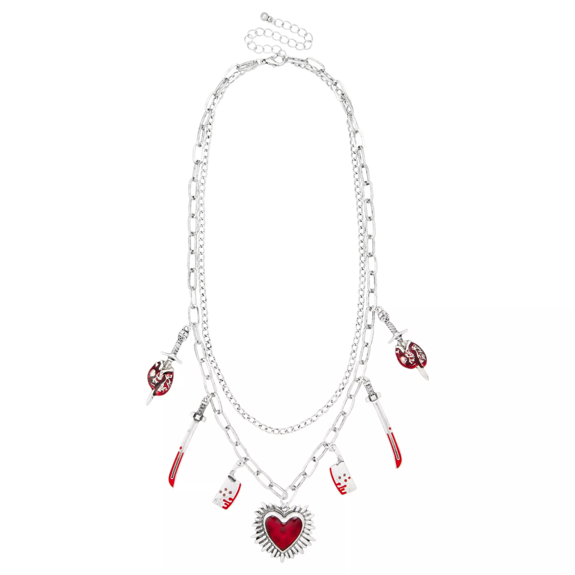 Silver-Tone Red Heart Knife Charm Necklace