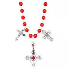 Silver-Tone Red Beaded Cross Necklace at Spencer's