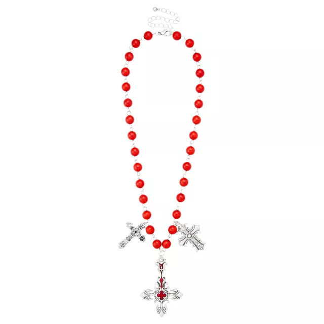 Silver-Tone Red Beaded Cross Necklace at Spencer's