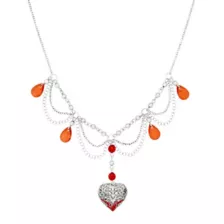 Silver-Tone Red Gem Heart Drop Chain Necklace at Spencer's