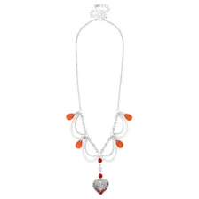 Silver-Tone Red Gem Heart Drop Chain Necklace at Spencer's