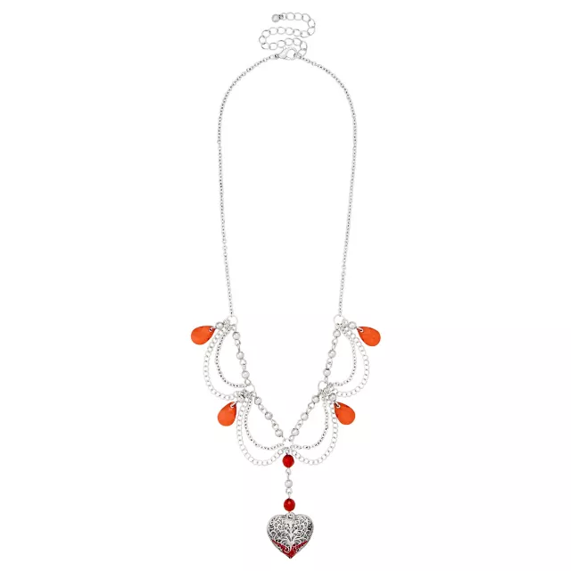 Silver-Tone Red Gem Heart Drop Chain Necklace at Spencer's