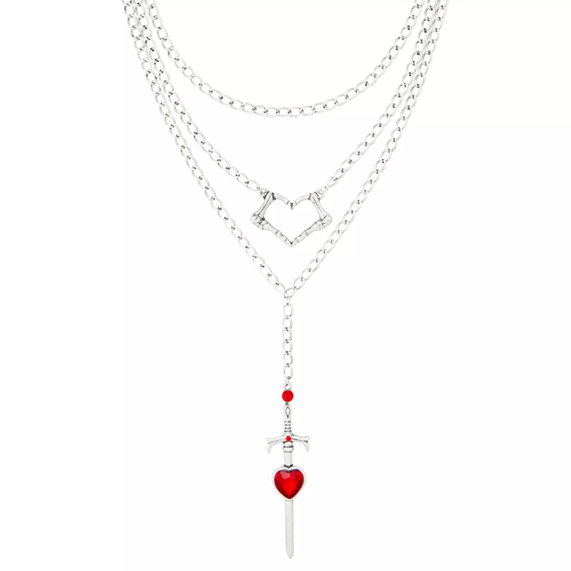 Layered Heart Cross Drop Chain Necklace
