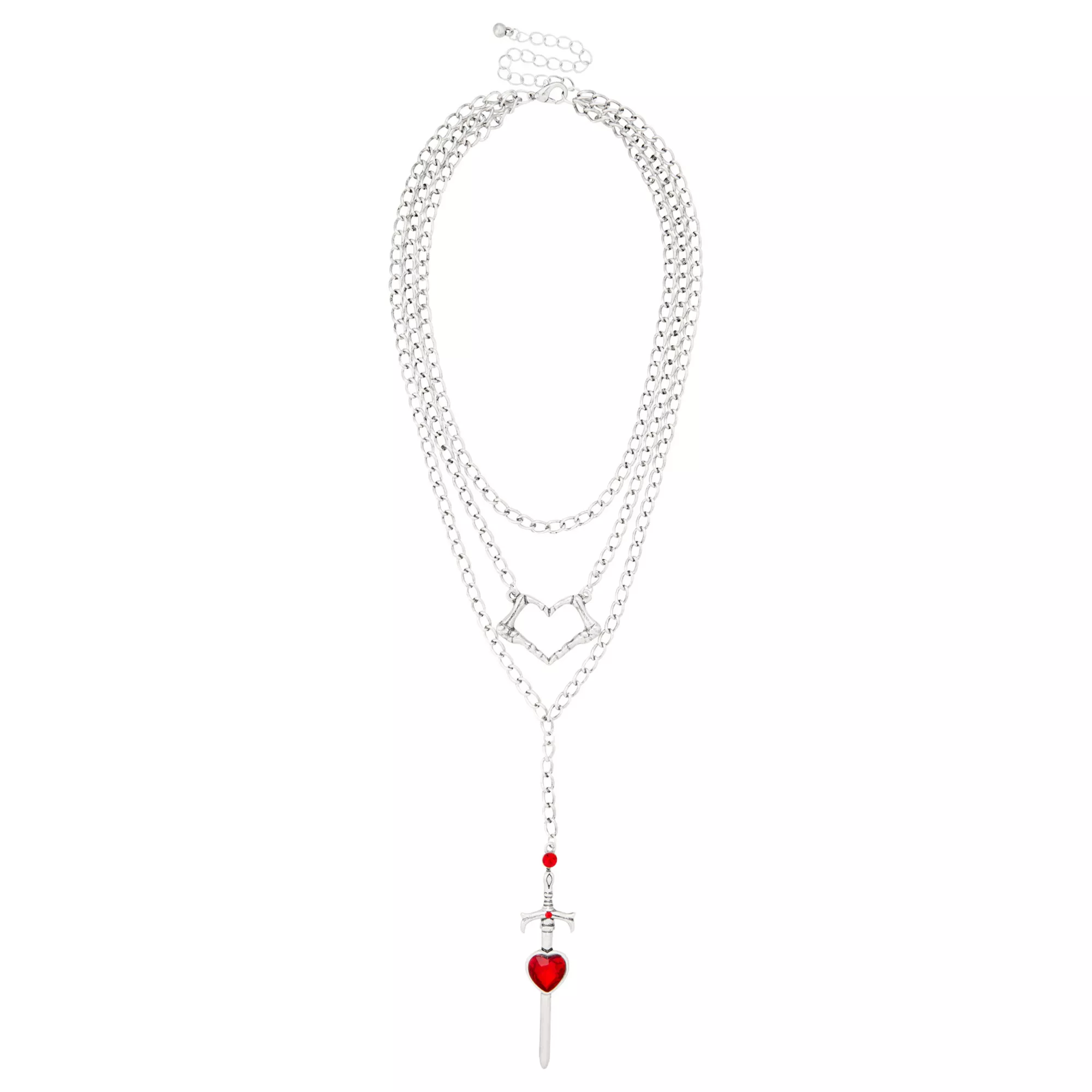 Layered Heart Cross Drop Chain Necklace