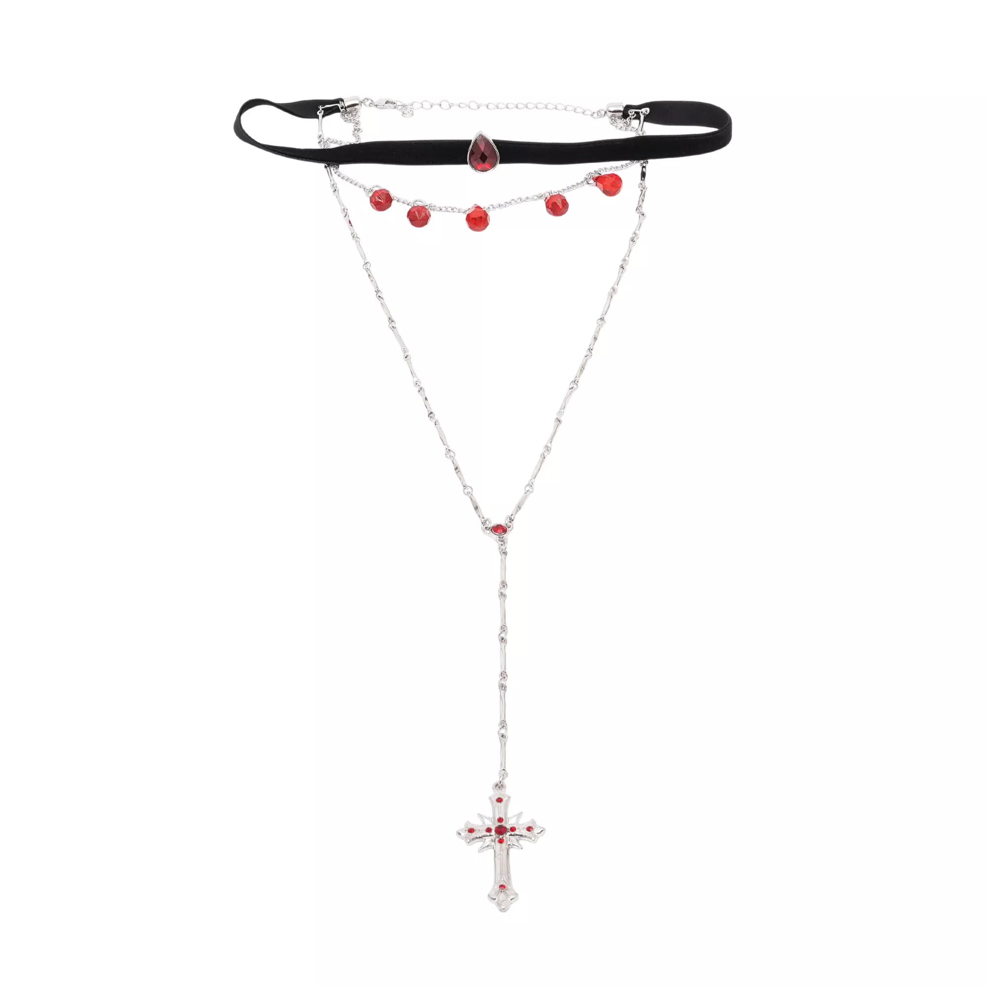 Black and Red Cross Drop Chain Choker Necklace