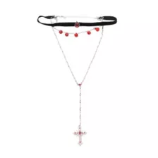 Black and Red Cross Drop Chain Choker Necklace at Spencer's