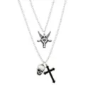 Black & Silver-Tone Ram Skull Cross Layered Necklace at Spencer's
