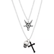 Black & Silver-Tone Ram Skull Cross Layered Necklace at Spencer's