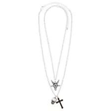 Black & Silver-Tone Ram Skull Cross Layered Necklace at Spencer's