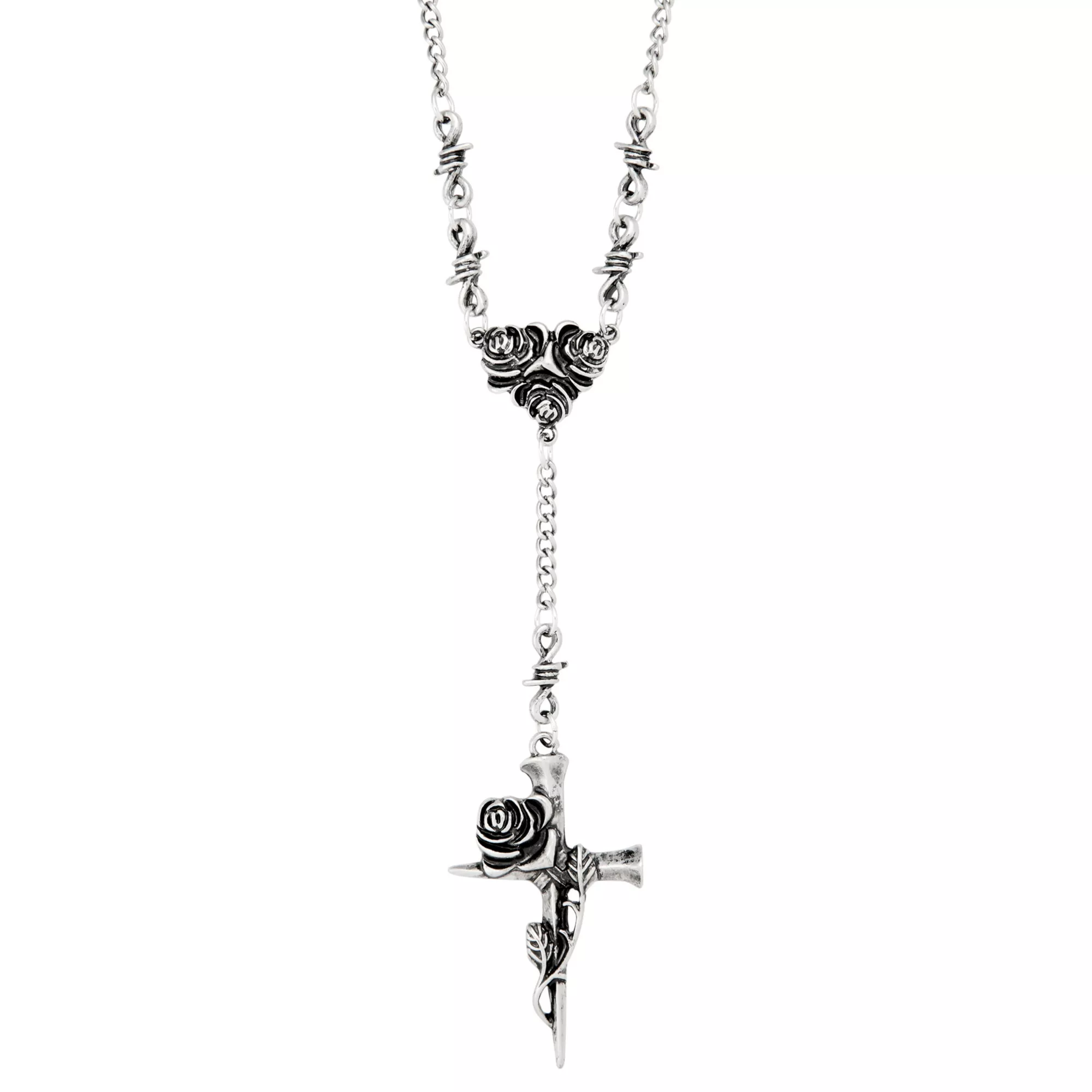 Rose Cross Rosary Chain Necklace