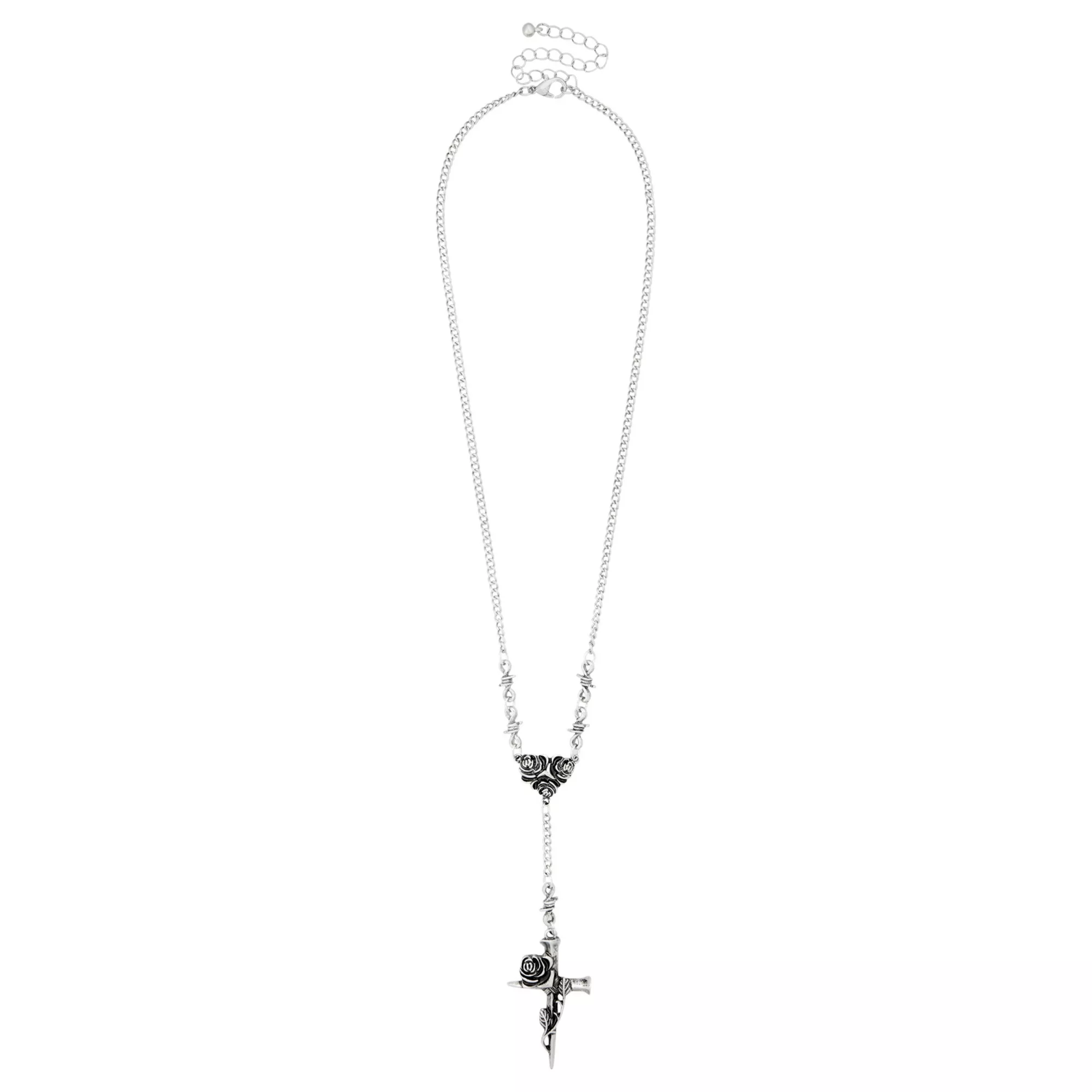 Rose Cross Rosary Chain Necklace