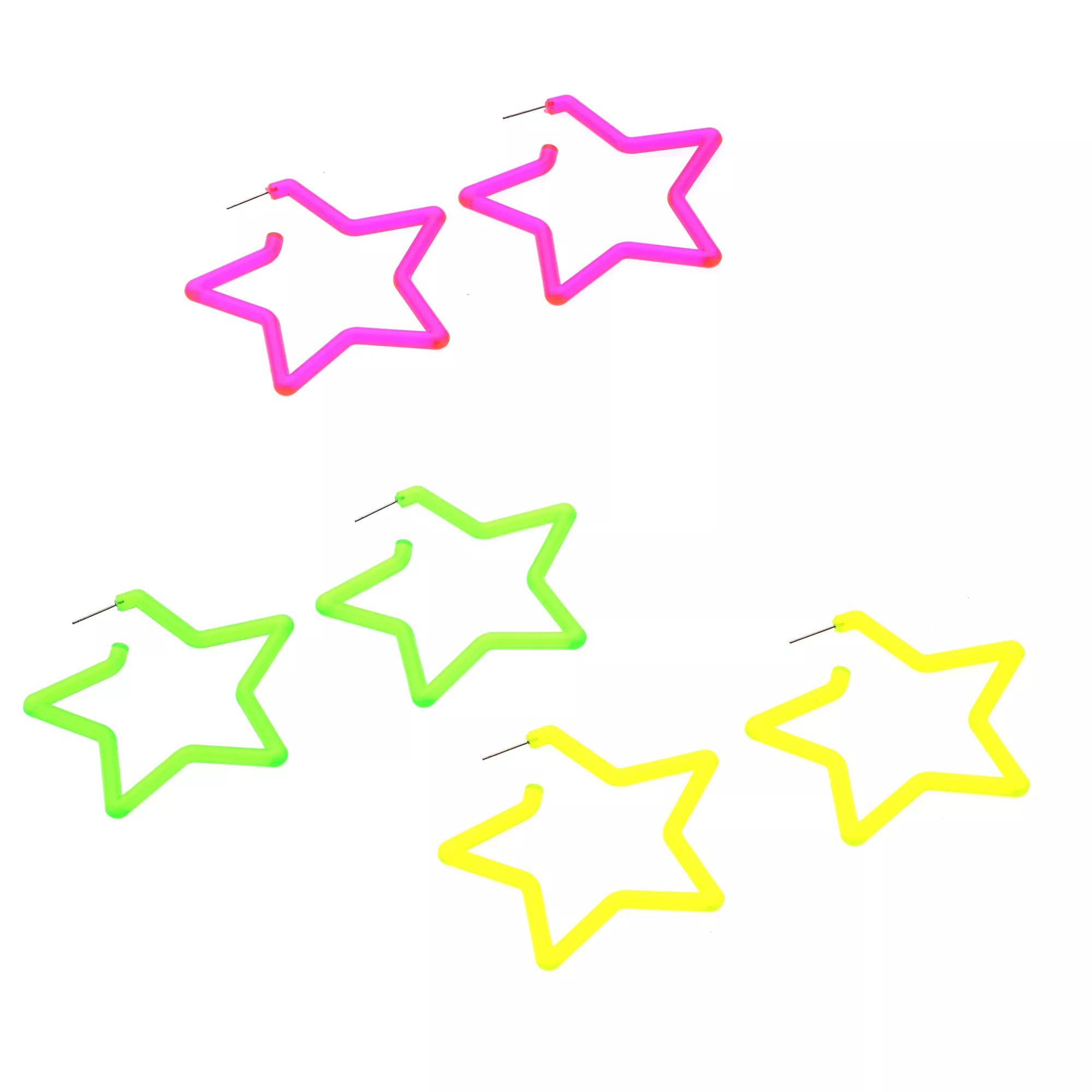 Multi-Pack Neon Star Hoop Earrings - 3 Pair