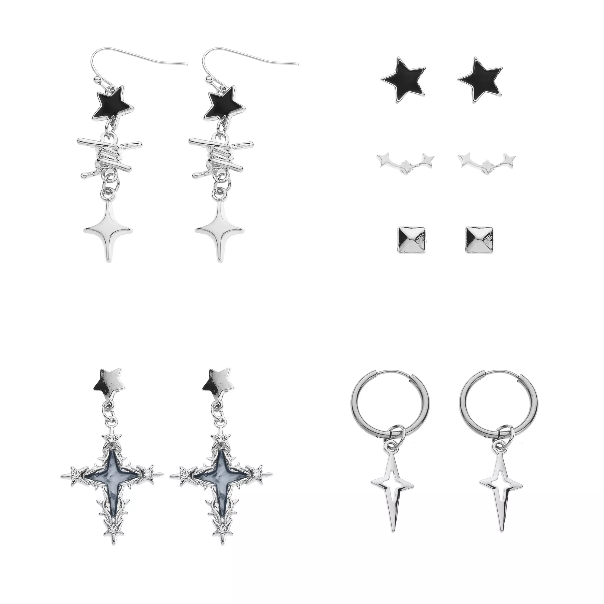Multi-Pack Gothic Edge Cross Earring Set - 6 Pairs