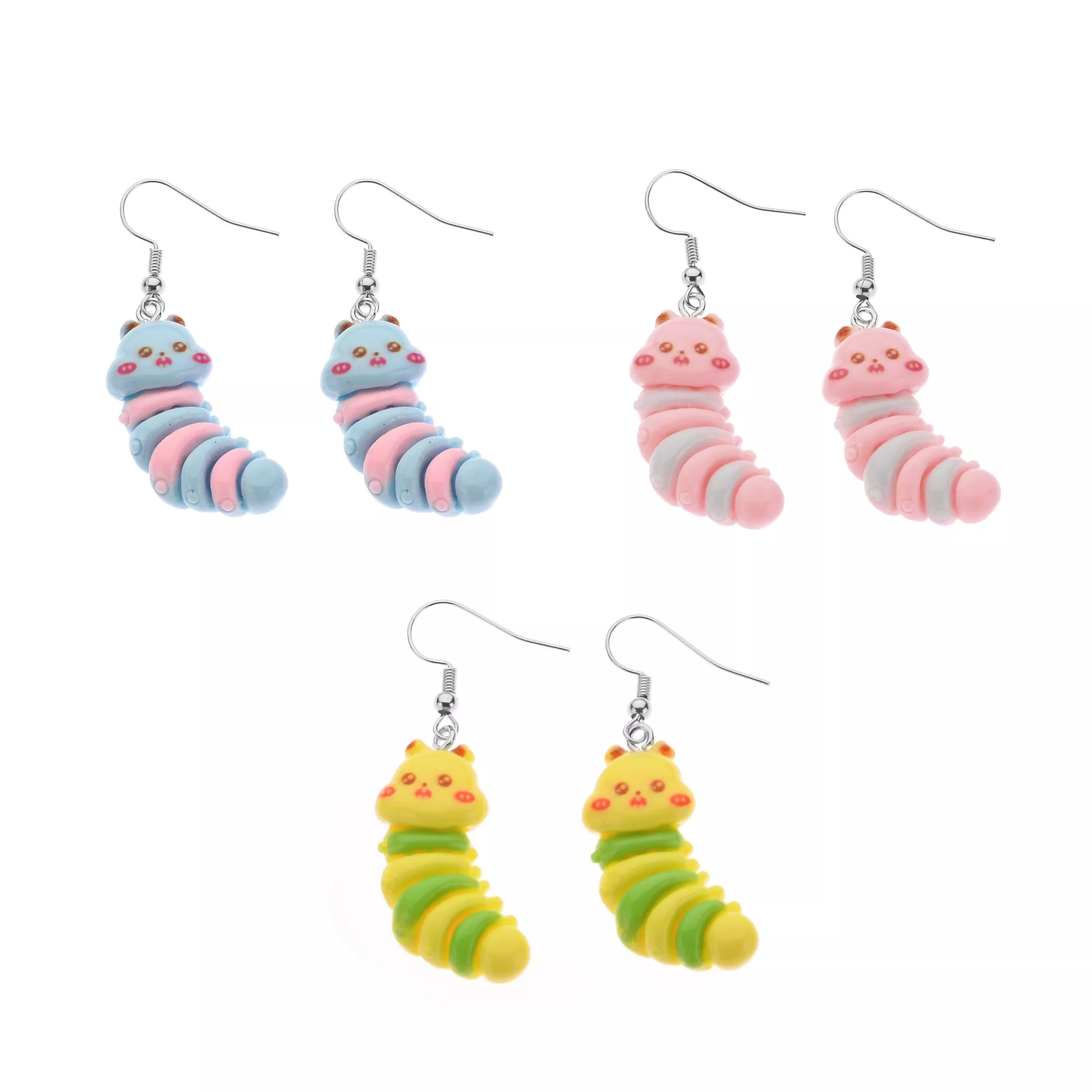 Multi-Pack Pastel Caterpillar Dangle Earrings - 3 Pack