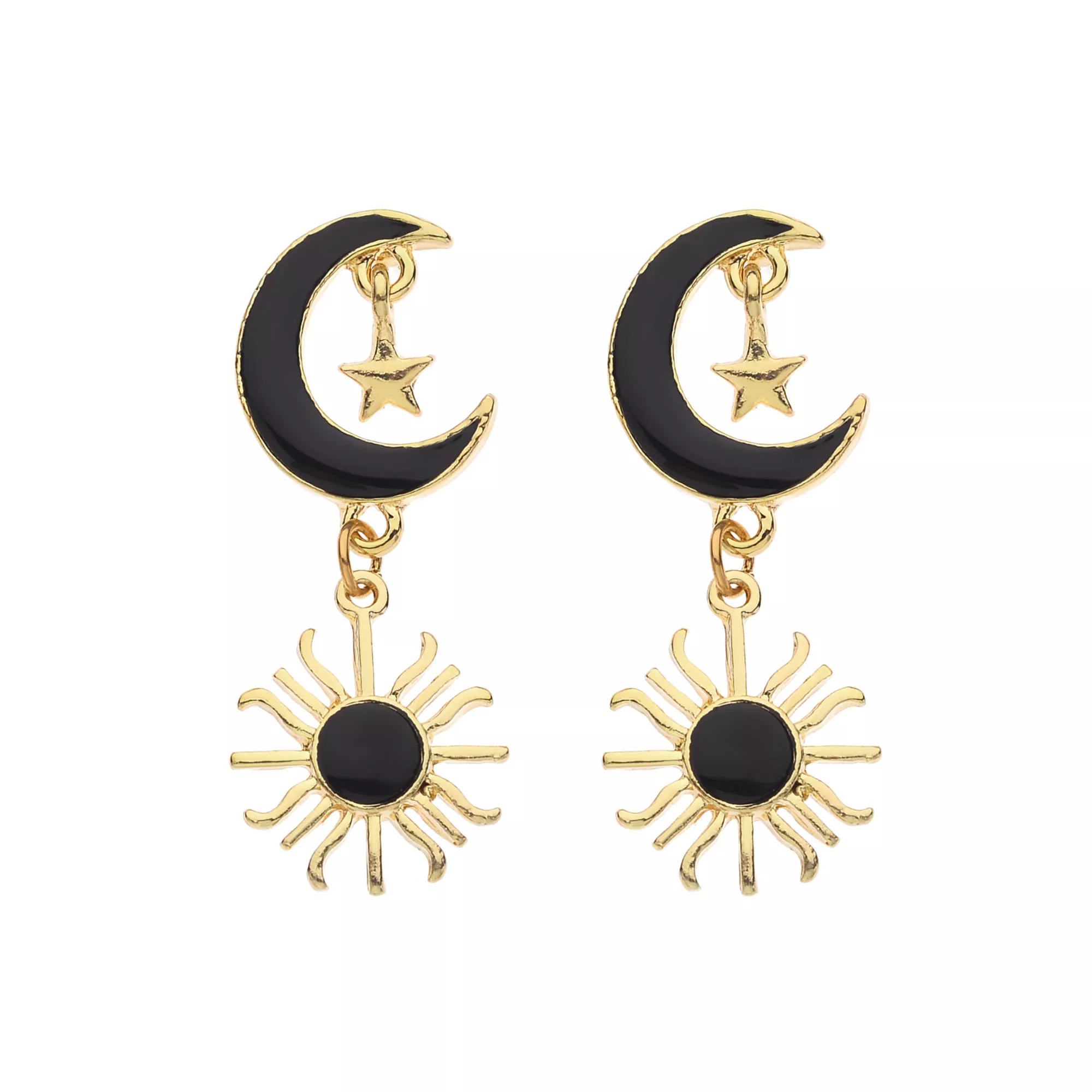 Celestial Sun & Moon Drop Hoop Earrings