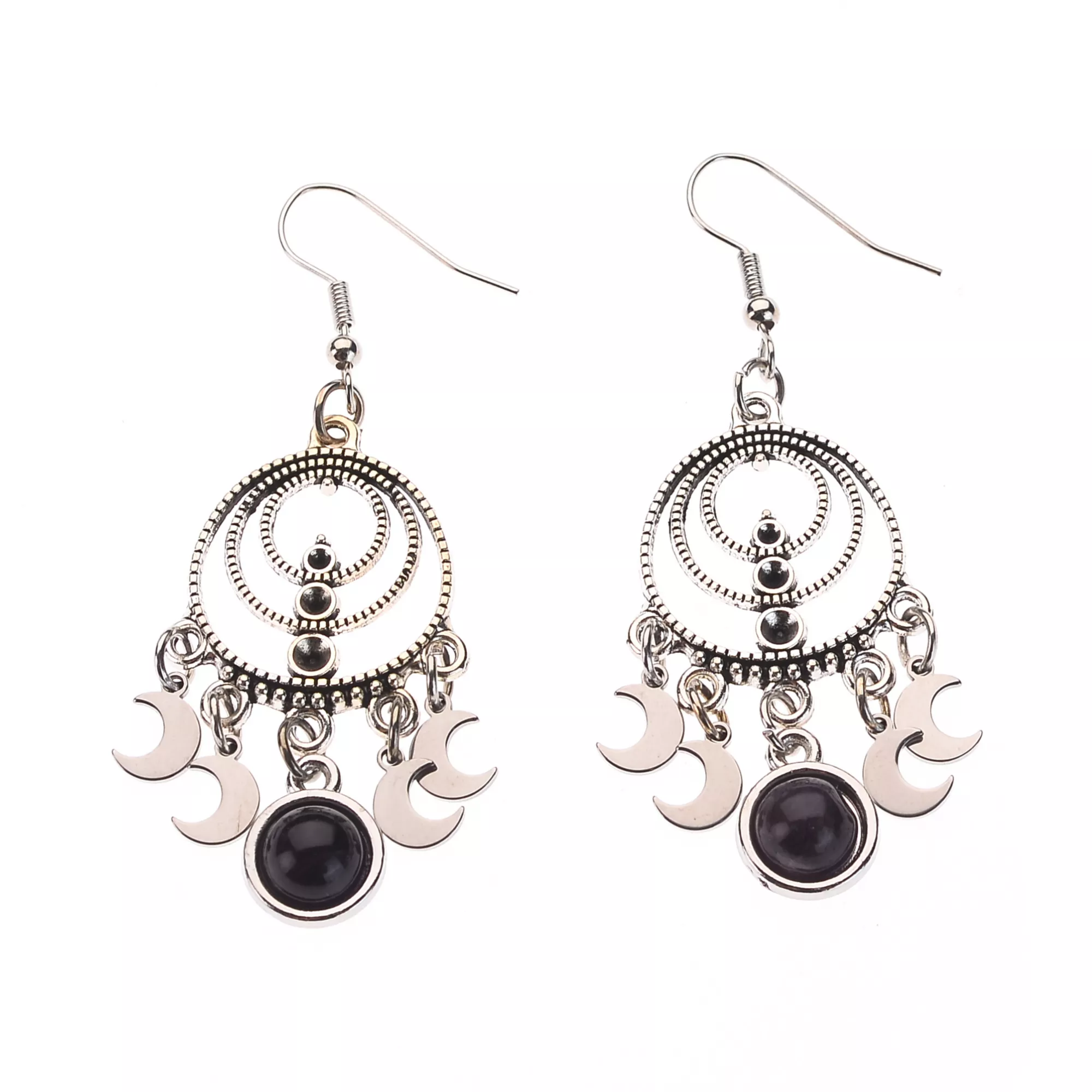 Celestial Stone Drop Hoop Dangle Earrings
