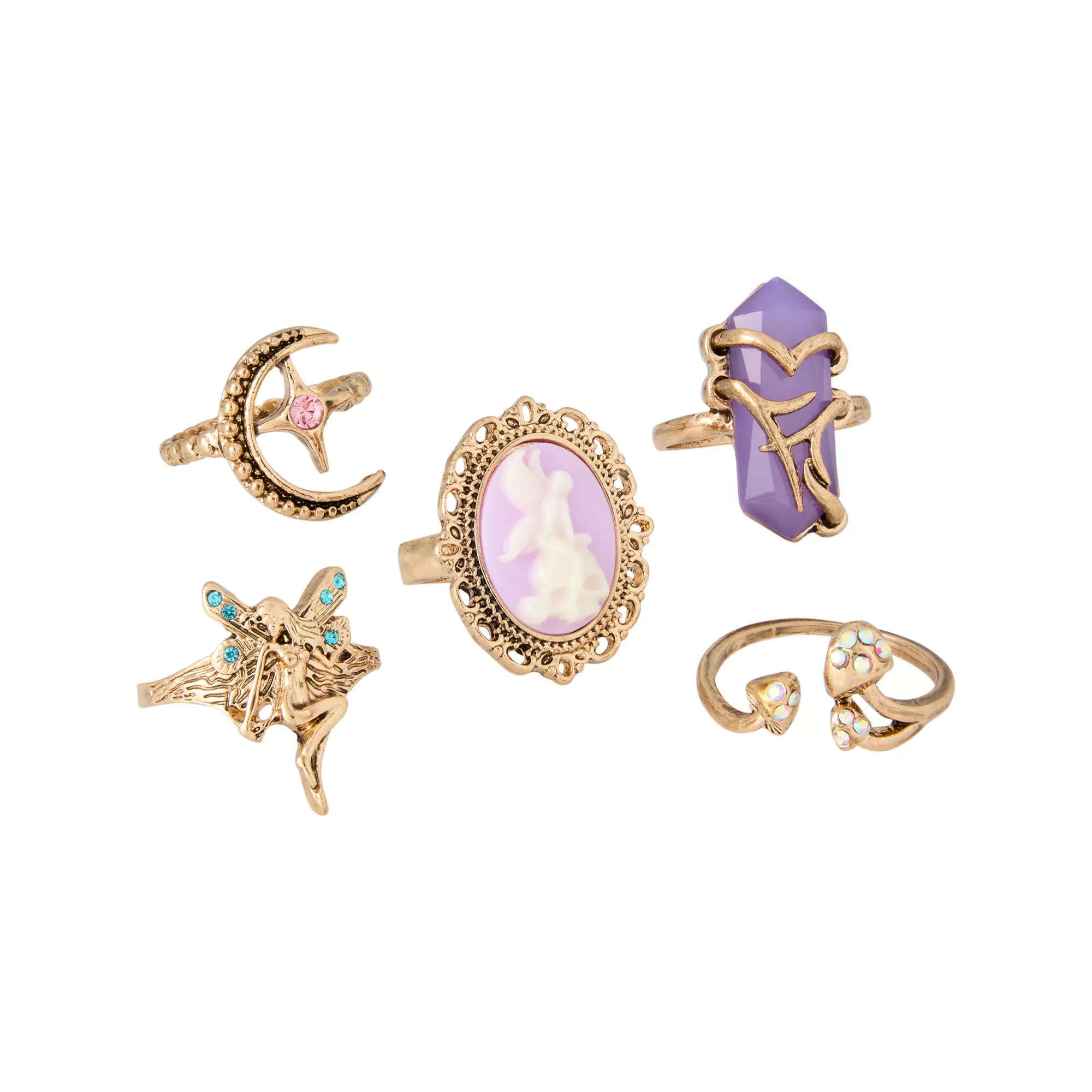 Multi-Pack Crystal Fairy Moon Ring Set - 5 Pack