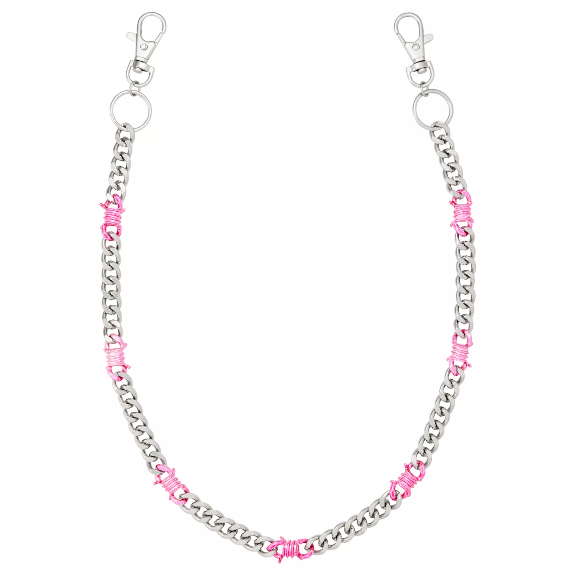 Pink and Silver-Tone Barbed Wire Wallet Chain